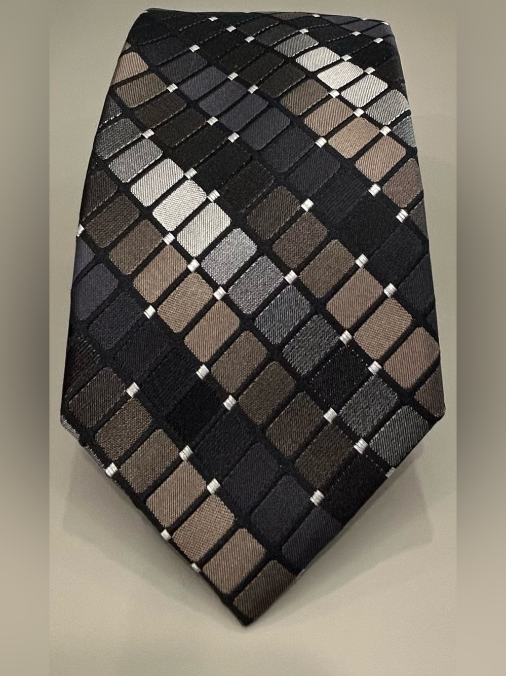 Kenneth Cole Reaction Black and Brown Geometric Check Tie